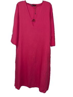 Zara womens long linen blend dress sz S coverup  Pink Barbie minimalist Resort